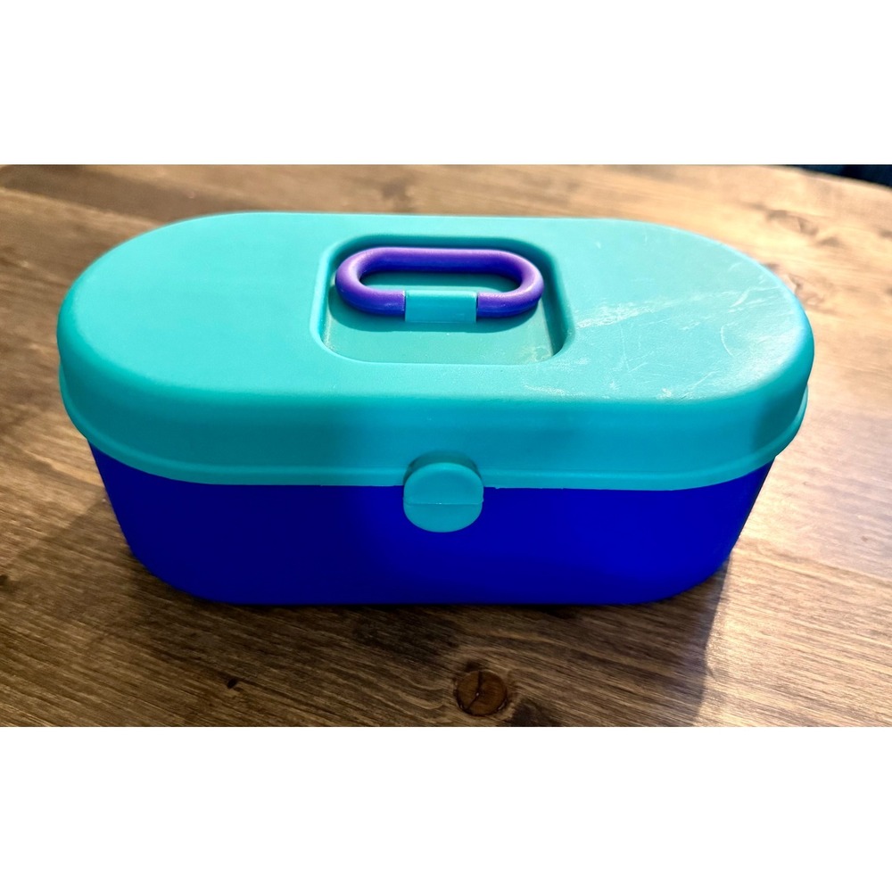 Plastic Makeup Case Kids Blue Teal Good Retro Divided Mirror Box